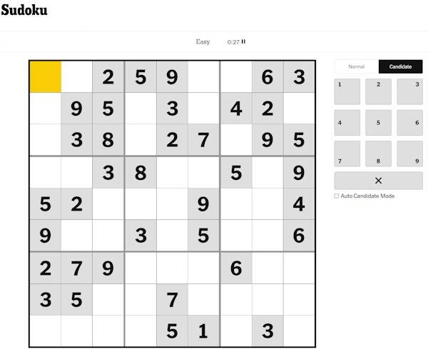 Play a daily game of Sudoku - Try this numbers game, minus the math.